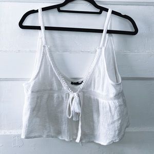 White Linen Tie Crop Top